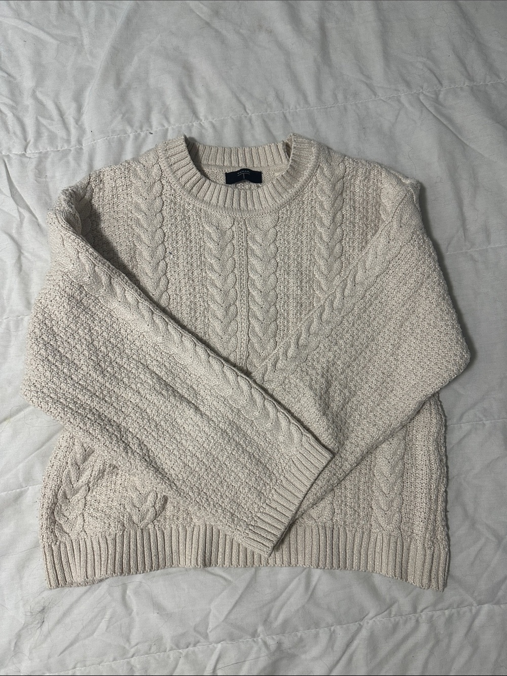 Tahari Cream Cable-Knit Crewneck Sweater